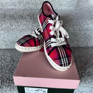 Kate Spade Vale Pink and red plaid canvas  Sneakers 8.5